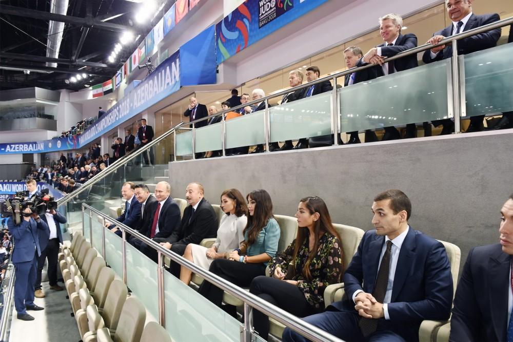 Azerbaijan's president, first VP, Russian, Mongolian presidents watch competitions at World Judo Championships (PHOTO)