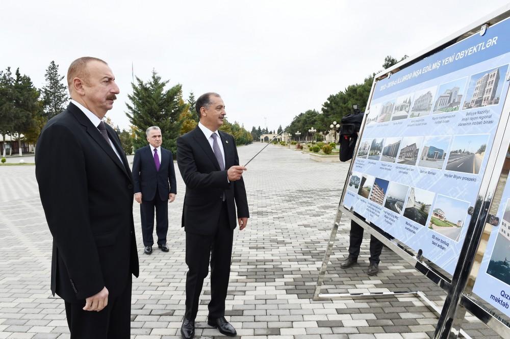 President Ilham Aliyev arrives in Imishli district (PHOTO)