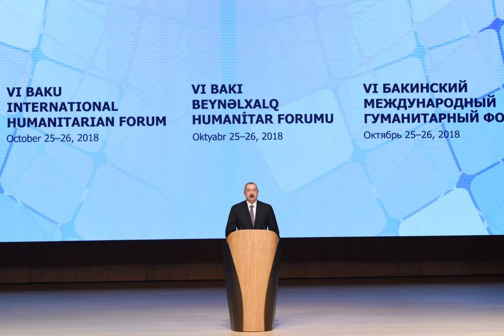 Azerbaijani president, first lady attending opening of VI Int’l Humanitarian Forum (PHOTO)