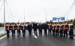 Azerbaijani president attends opening of road connecting Ziya Bunyadov avenue with Balakhani-Binagadi highway (PHOTO)