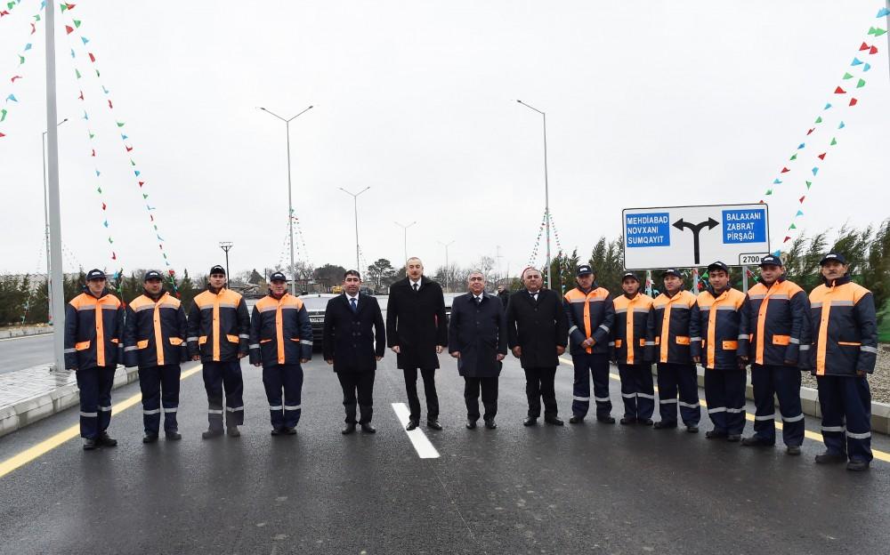 Azerbaijani president attends opening of road connecting Ziya Bunyadov avenue with Balakhani-Binagadi highway (PHOTO)