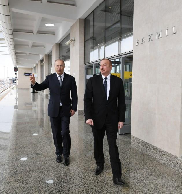 President Ilham Aliyev views conditions created at Bakmil station of Baku Metro after major overhaul (PHOTO)