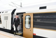 President Ilham Aliyev views passenger train to run on Baku-Tbilisi- Kars route (PHOTO)