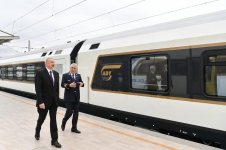 President Ilham Aliyev views passenger train to run on Baku-Tbilisi- Kars route (PHOTO)
