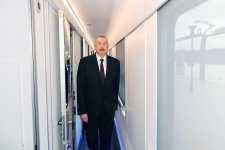 President Ilham Aliyev views passenger train to run on Baku-Tbilisi- Kars route (PHOTO)