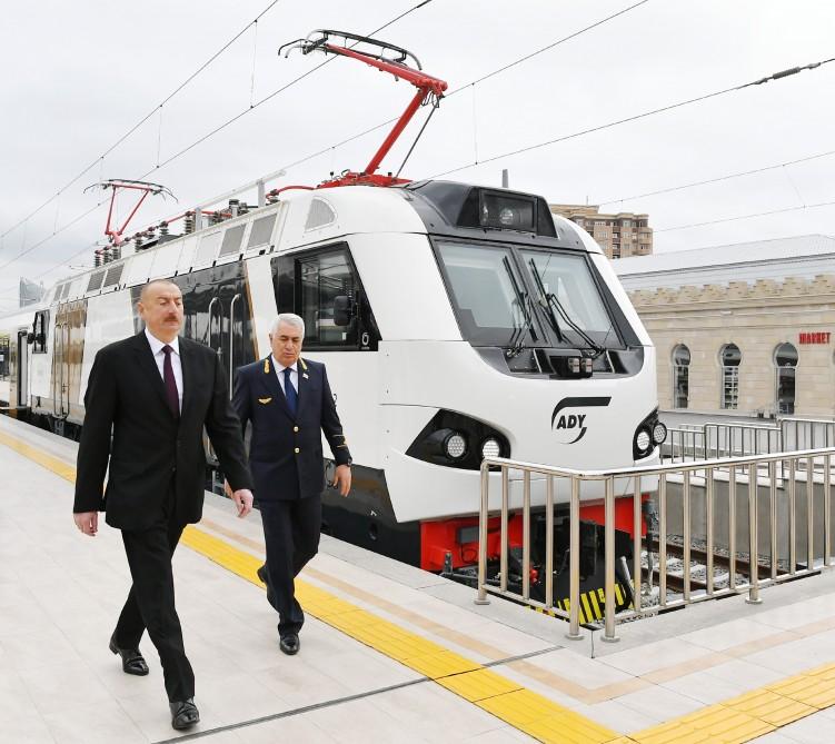 President Ilham Aliyev views passenger train to run on Baku-Tbilisi- Kars route (PHOTO)