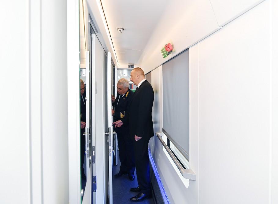 President Ilham Aliyev views passenger train to run on Baku-Tbilisi- Kars route (PHOTO)