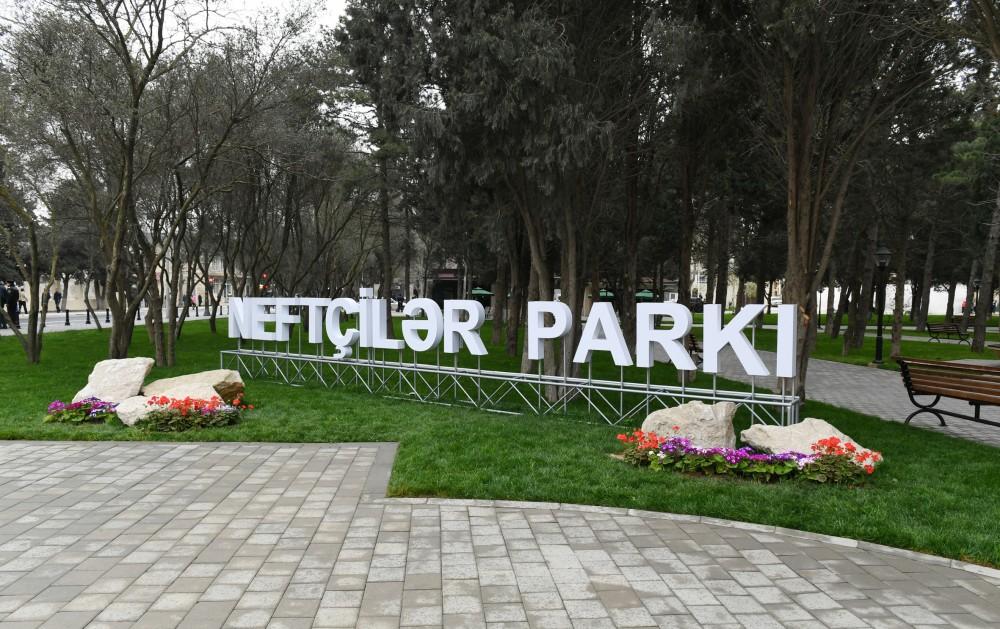Azerbaijani president, First lady view conditions created at reconstructed Neftchilar park in Baku (PHOTO)