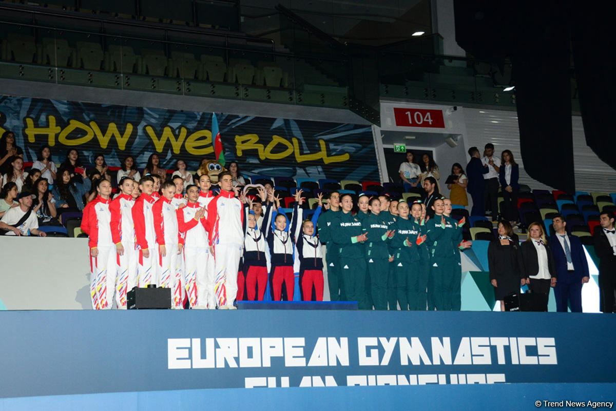 Awarding ceremony of winners of European Aerobic Gymnastics Championships in junior team competition held in Baku (PHOTO)