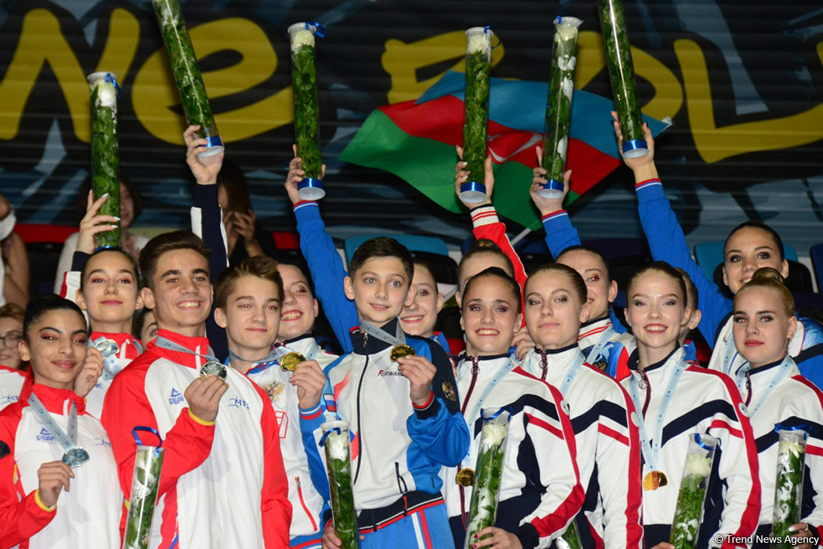 Awarding ceremony of winners of European Aerobic Gymnastics Championships in junior team competition held in Baku (PHOTO)