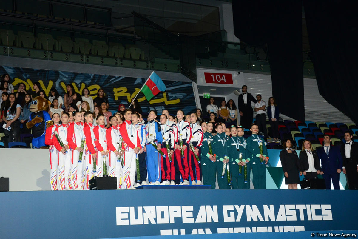 Awarding ceremony of winners of European Aerobic Gymnastics Championships in junior team competition held in Baku (PHOTO)