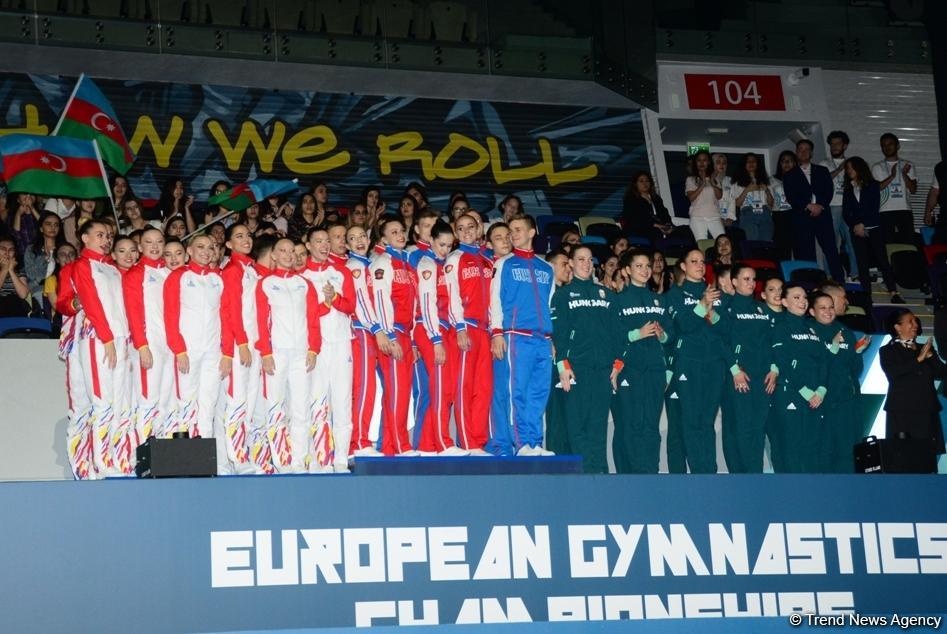 Awarding ceremony of winners of European Aerobic Gymnastics Championships in team competition among senior gymnasts held in Baku (PHOTO)