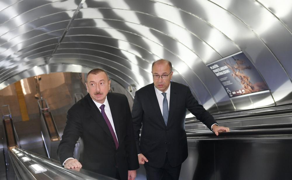 President Ilham Aliyev views work done at Khatai station of Baku Metro (PHOTO)