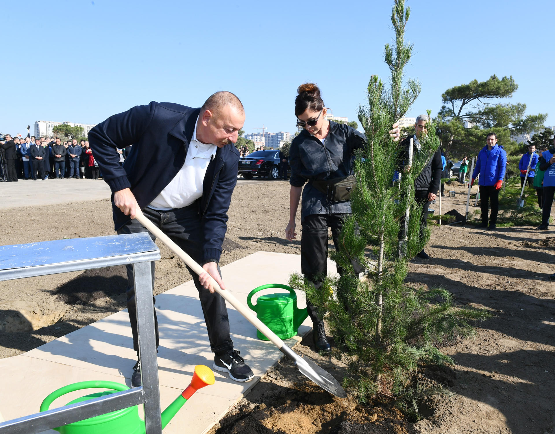 Azerbaijani president, first lady attend tree-planting campaign in Khatai district, Baku (PHOTO)