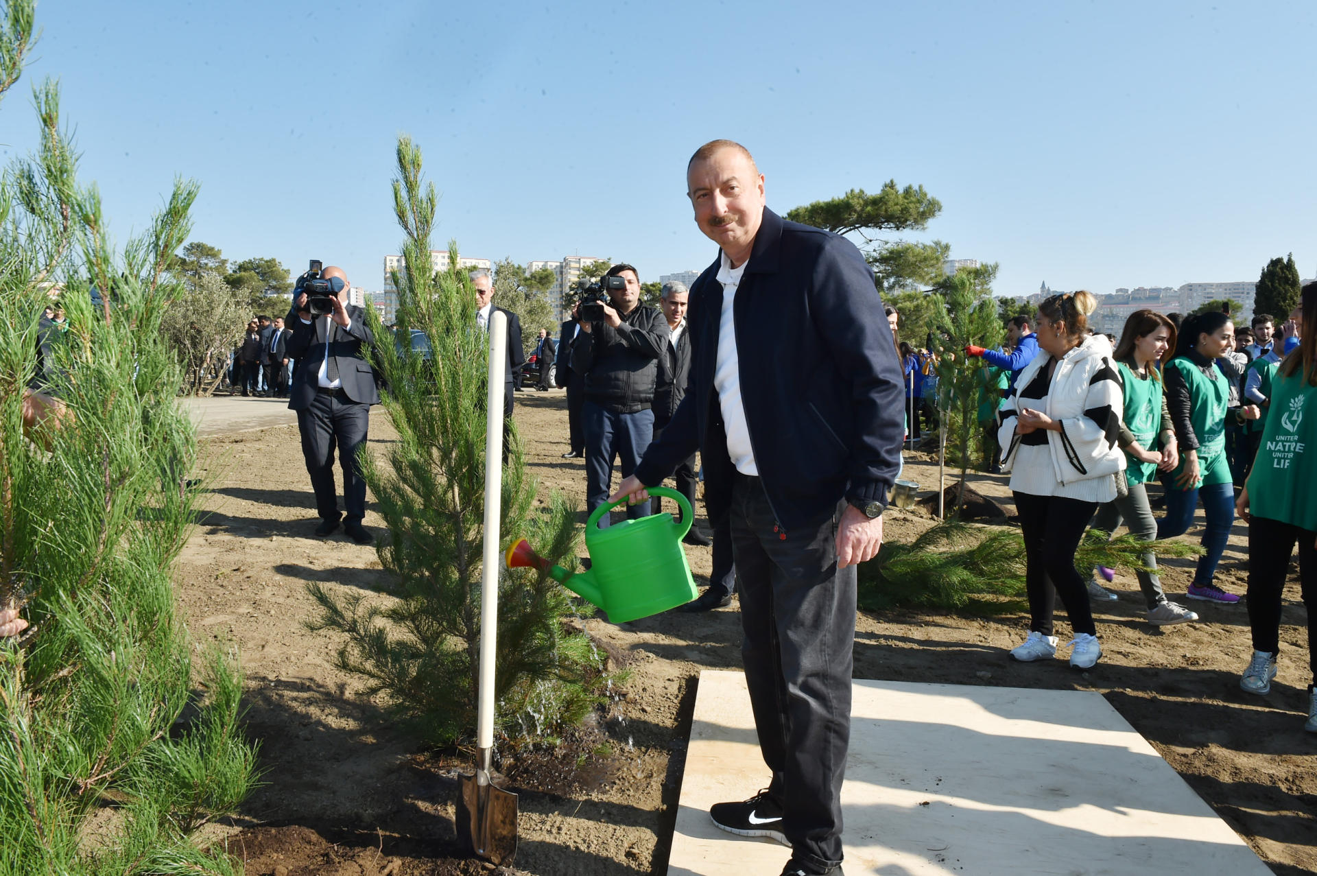 Azerbaijani president, first lady attend tree-planting campaign in Khatai district, Baku (PHOTO)