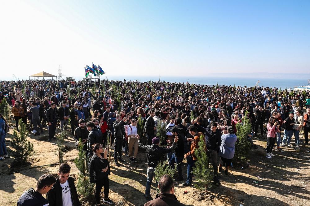 Azerbaijani president, first lady attend tree-planting campaign in Khatai district, Baku (PHOTO)