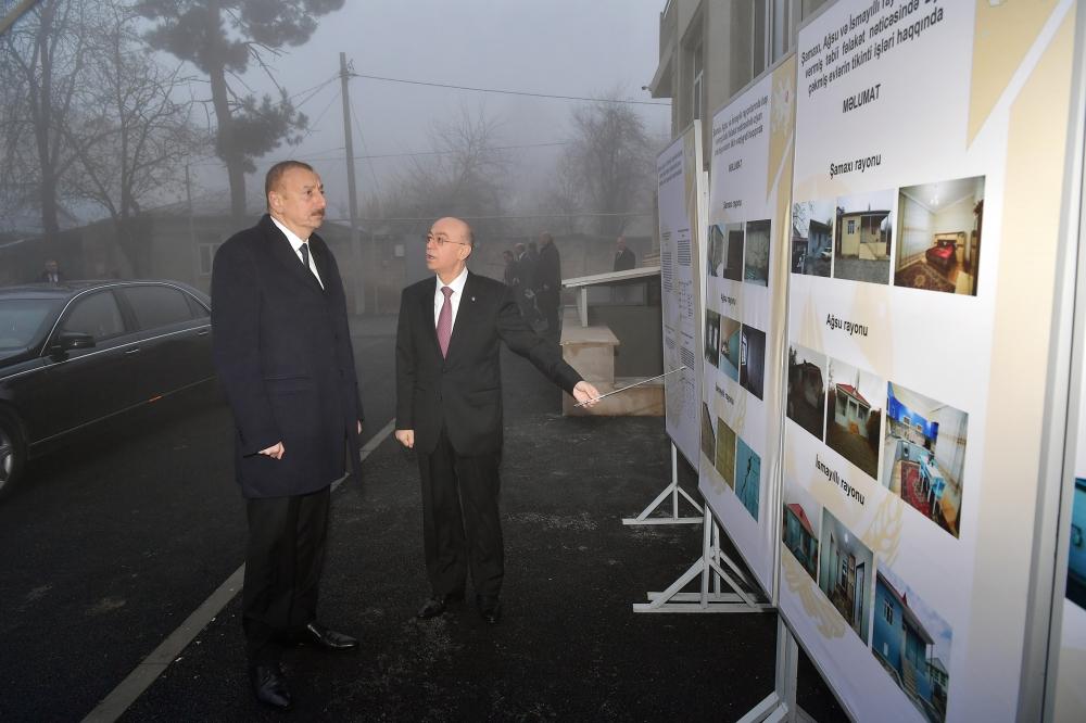 Azerbaijani president views conditions at newly constructed building for earthquake-affected families in Shamakhi (PHOTO)