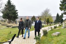 Azerbaijani president, first lady view landscaping work done around Shahkhandan tomb in Shamakhi (PHOTO)