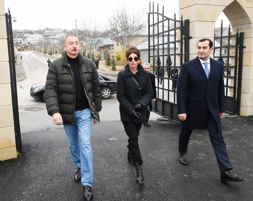 Azerbaijani president, first lady view landscaping work done around Shahkhandan tomb in Shamakhi (PHOTO)