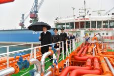 Azerbaijani president attends ceremony to launch first tanker built at Baku Shipyard (PHOTO)