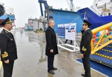 Azerbaijani president attends ceremony to launch first tanker built at Baku Shipyard (PHOTO)