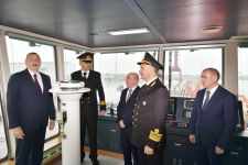 Azerbaijani president attends ceremony to launch first tanker built at Baku Shipyard (PHOTO)