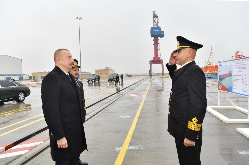Azerbaijani president attends ceremony to launch first tanker built at Baku Shipyard (PHOTO)