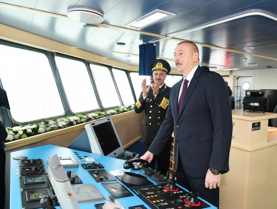 Azerbaijani president attends ceremony to launch first tanker built at Baku Shipyard (PHOTO)