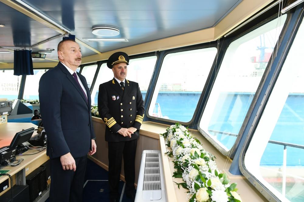 Azerbaijani president attends ceremony to launch first tanker built at Baku Shipyard (PHOTO)