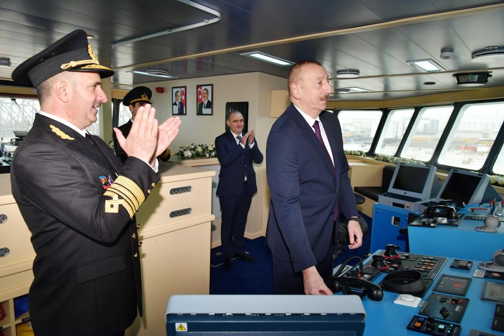 Azerbaijani president attends ceremony to launch first tanker built at Baku Shipyard (PHOTO)