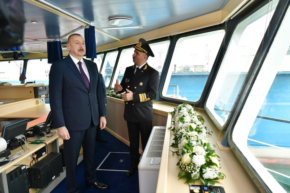 Azerbaijani president attends ceremony to launch first tanker built at Baku Shipyard (PHOTO)