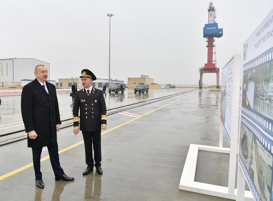 Azerbaijani president attends ceremony to launch first tanker built at Baku Shipyard (PHOTO)