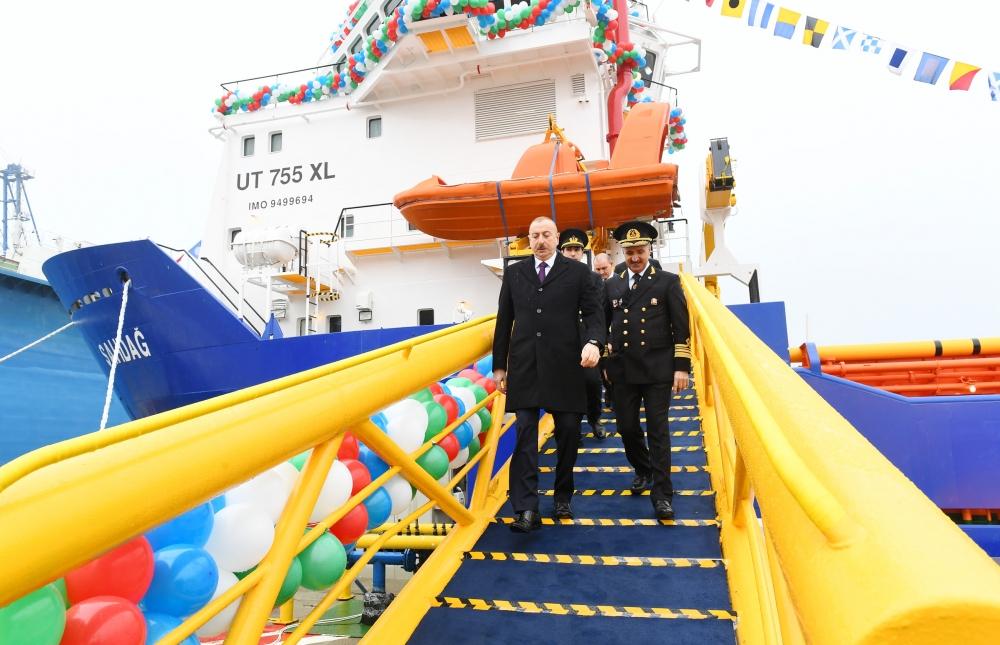 Azerbaijani president attends ceremony to launch first tanker built at Baku Shipyard (PHOTO)