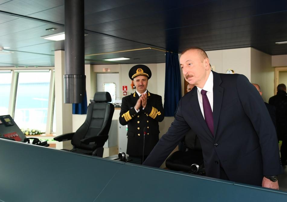 Azerbaijani president attends ceremony to launch first tanker built at Baku Shipyard (PHOTO)