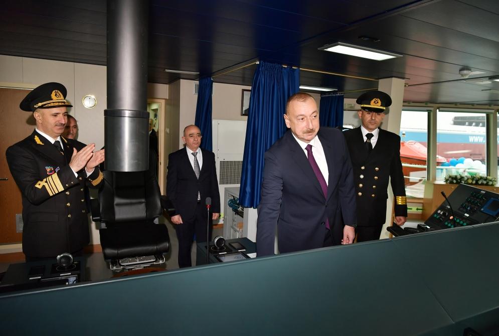 Azerbaijani president attends ceremony to launch first tanker built at Baku Shipyard (PHOTO)