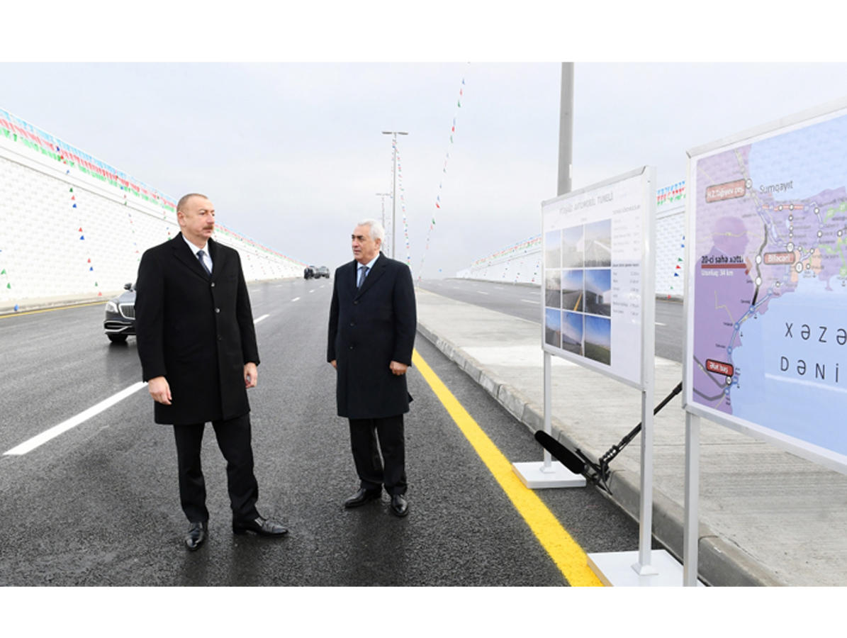 Azerbaijani president inaugurates highway tunnel in Pirshaghi settlement (PHOTO)