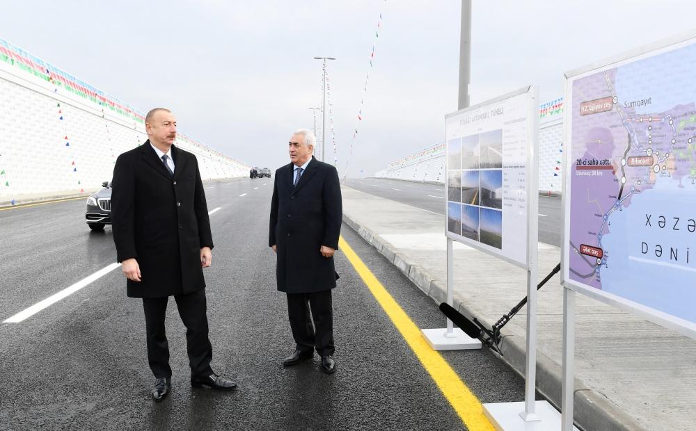 Azerbaijani president inaugurates highway tunnel in Pirshaghi settlement (PHOTO)