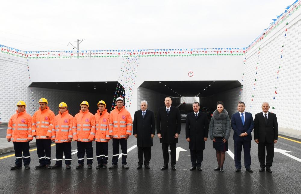 Azerbaijani president inaugurates highway tunnel in Pirshaghi settlement (PHOTO)