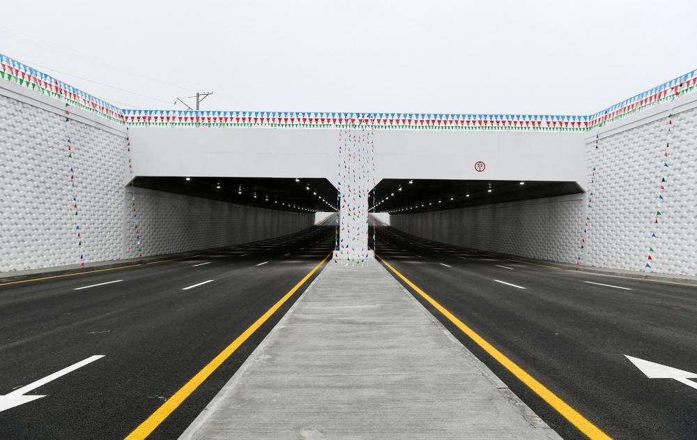 Azerbaijani president inaugurates highway tunnel in Pirshaghi settlement (PHOTO)