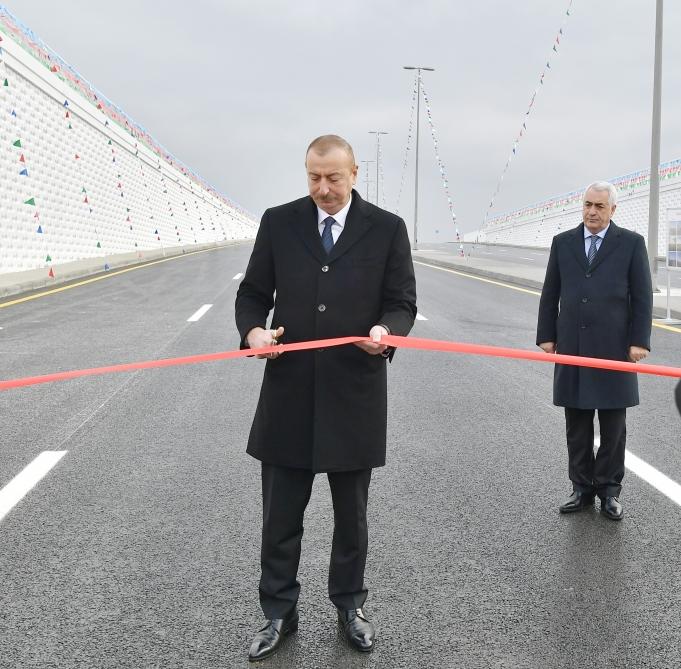 Azerbaijani president inaugurates highway tunnel in Pirshaghi settlement (PHOTO)