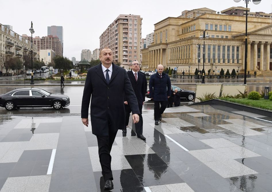 Azerbaijani president visits newly-built park with statue of Shah Ismail Khatai (PHOTO/VIDEO)