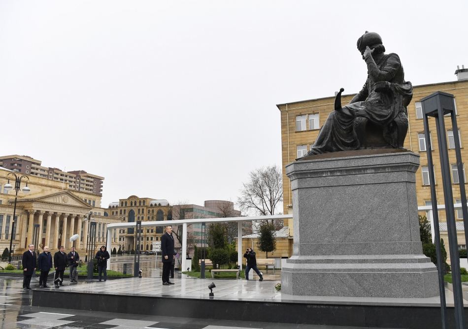 Azerbaijani president visits newly-built park with statue of Shah Ismail Khatai (PHOTO/VIDEO)
