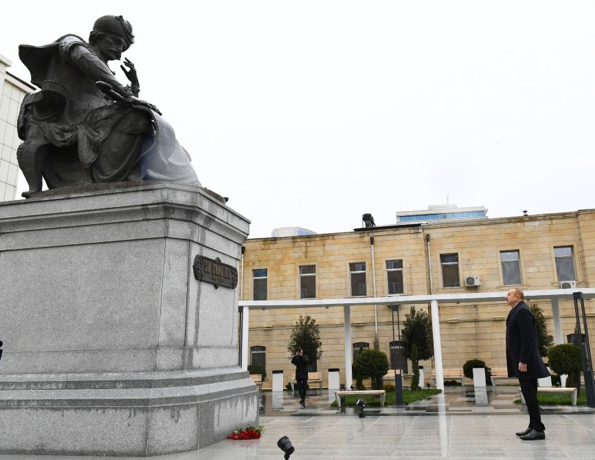 Azerbaijani president visits newly-built park with statue of Shah Ismail Khatai (PHOTO/VIDEO)