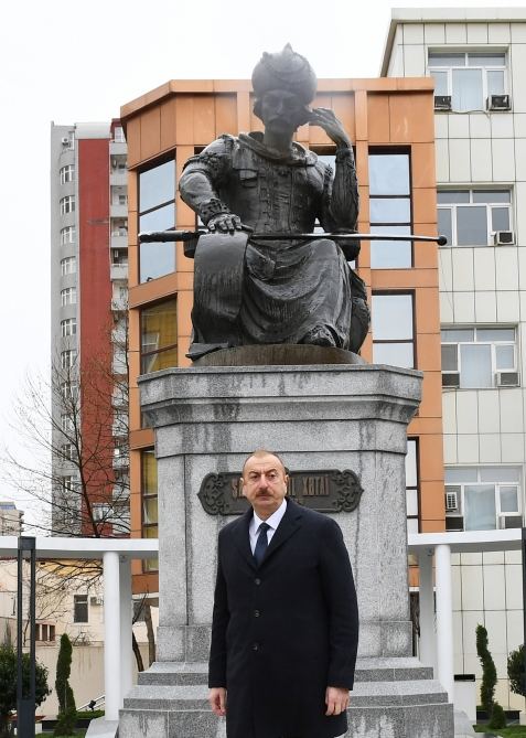 Azerbaijani president visits newly-built park with statue of Shah Ismail Khatai (PHOTO/VIDEO)