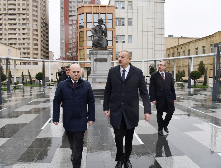 Azerbaijani president visits newly-built park with statue of Shah Ismail Khatai (PHOTO/VIDEO)