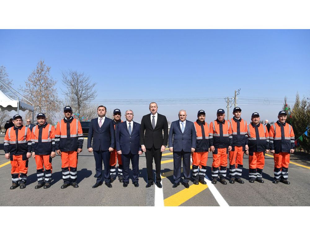 Azerbaijani president attends opening of newly reconstructed highway in Tovuz (PHOTO)