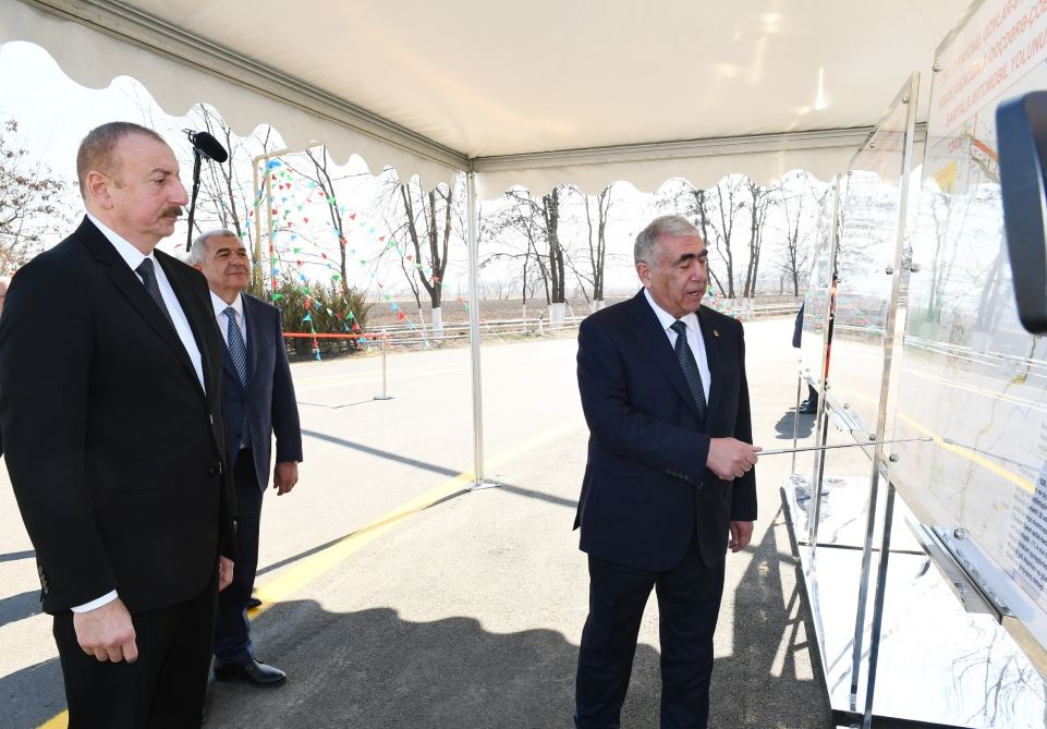 Azerbaijani president attends opening of newly reconstructed highway in Tovuz (PHOTO)