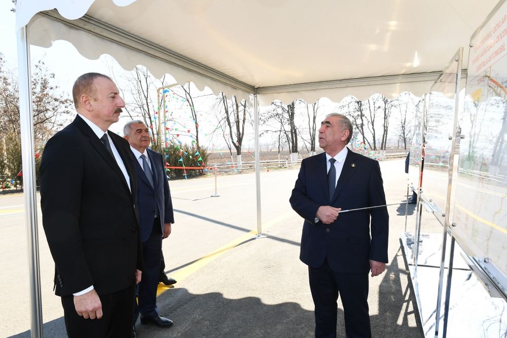 Azerbaijani president attends opening of newly reconstructed highway in Tovuz (PHOTO)