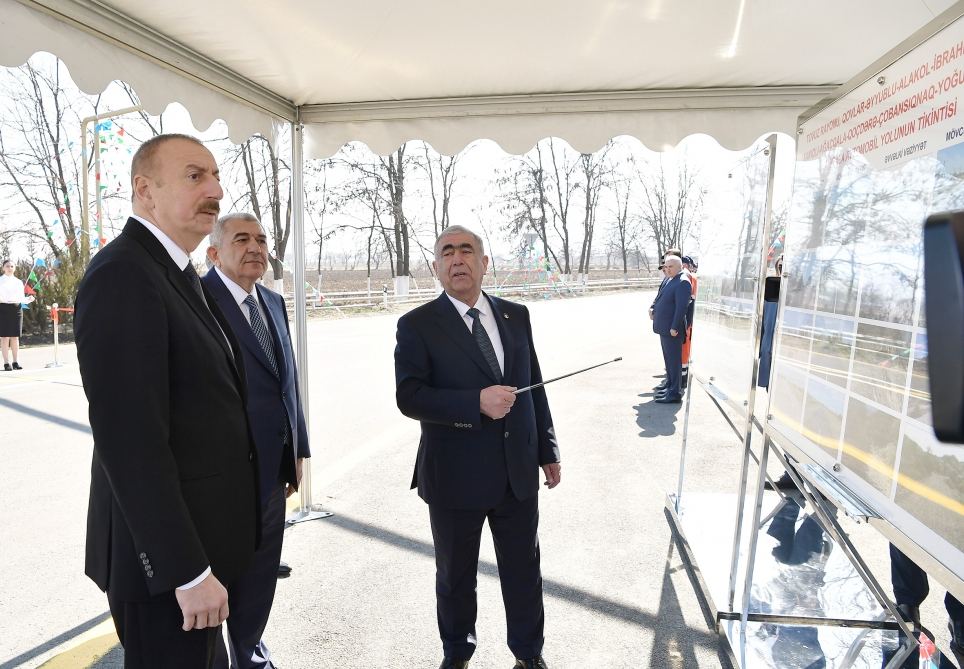 Azerbaijani president attends opening of newly reconstructed highway in Tovuz (PHOTO)