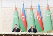 Azerbaijani, Turkmen presidents made press statements (PHOTO)